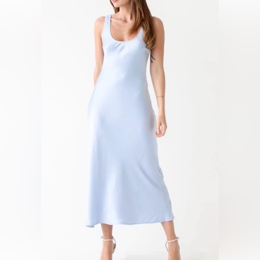 NWOT Rumored Ice Blue Satin Midi